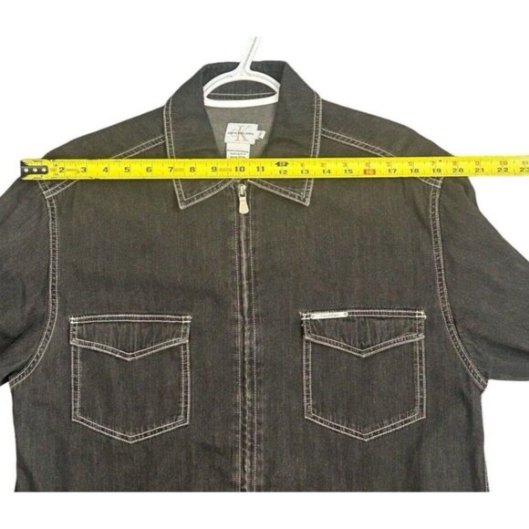 Calvin Klein Jeans Boxy Full Front Zip Denim Overshirt Stone Wash Cotton Small - Picture 12 of 14